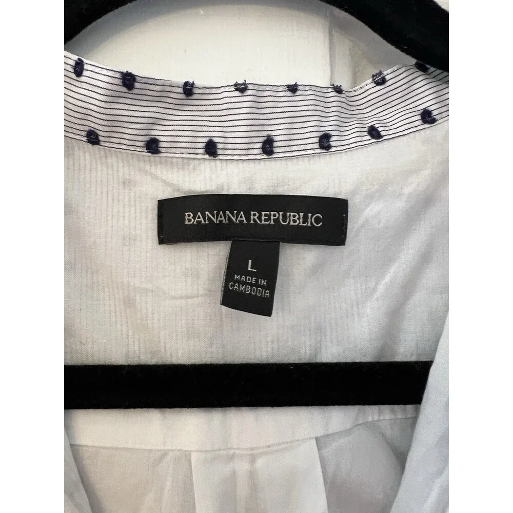 Banana Republic Midi Shirt Dress Workwear Polka Dot Pockets Tie Waist Sz Large - Picture 4 of 10